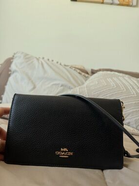 Coach Black Pebbled Leather Crossbody with Gold accents